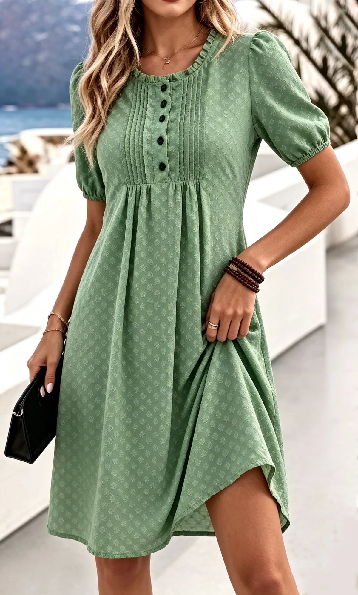 Crew Neck Polka Dot Ruffle Dress