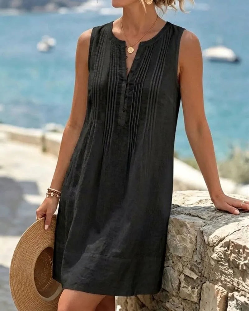 Sleeveless Accordion Pleat Short Dress