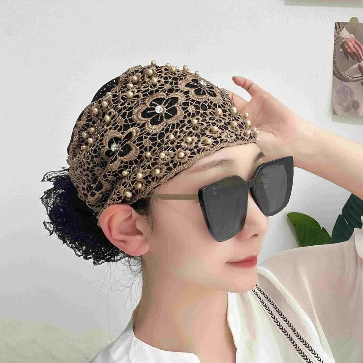 Plum Blossom Hollow Beaded Wide Headband