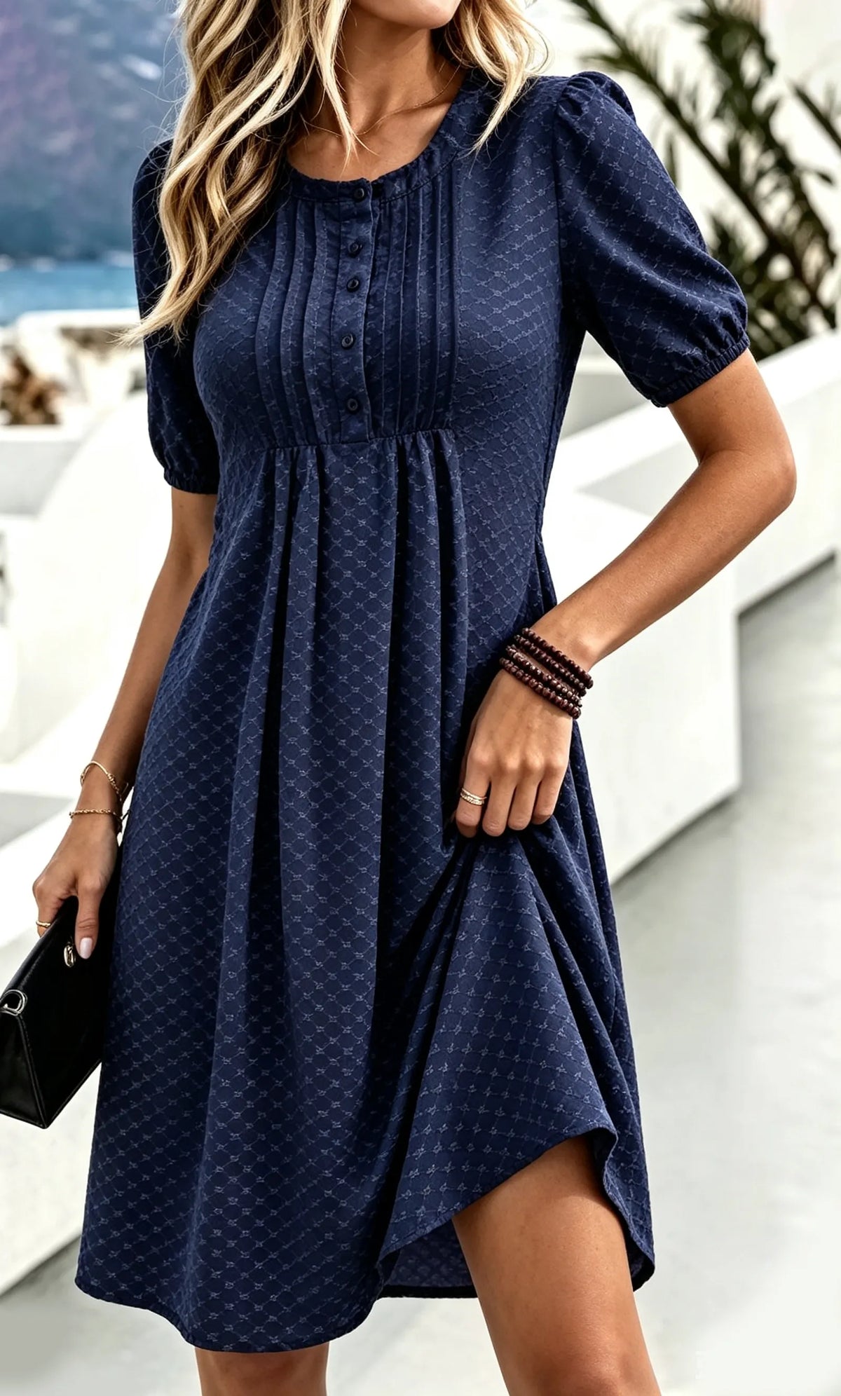 Crew Neck Polka Dot Ruffle Dress