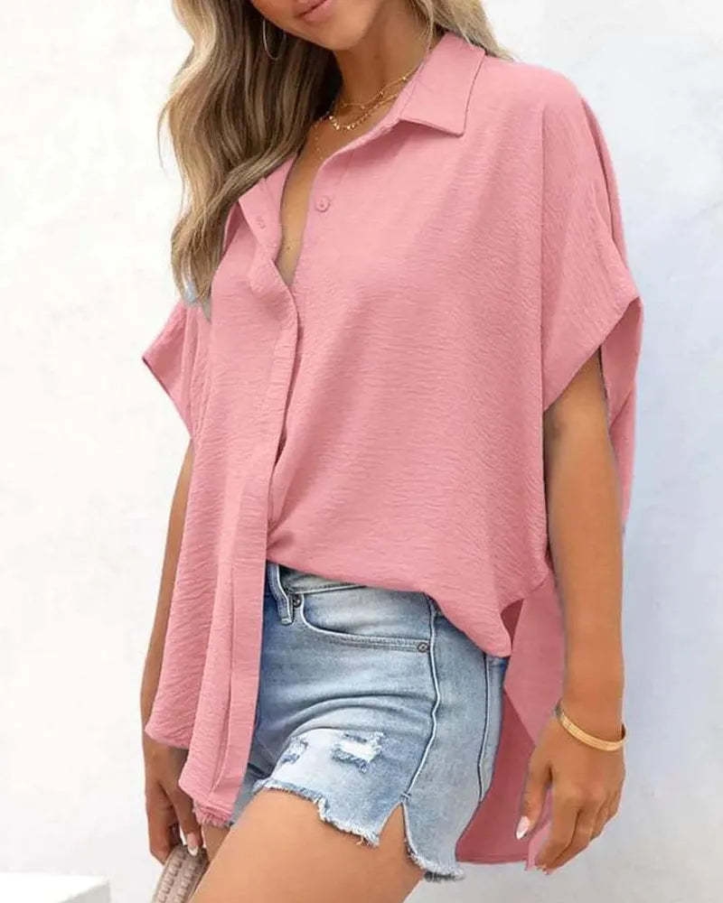 Short Sleeve Solid Color Casual Loose Fit Shirt