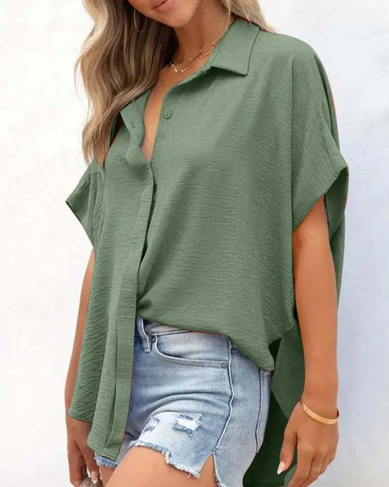 Short Sleeve Solid Color Casual Loose Fit Shirt