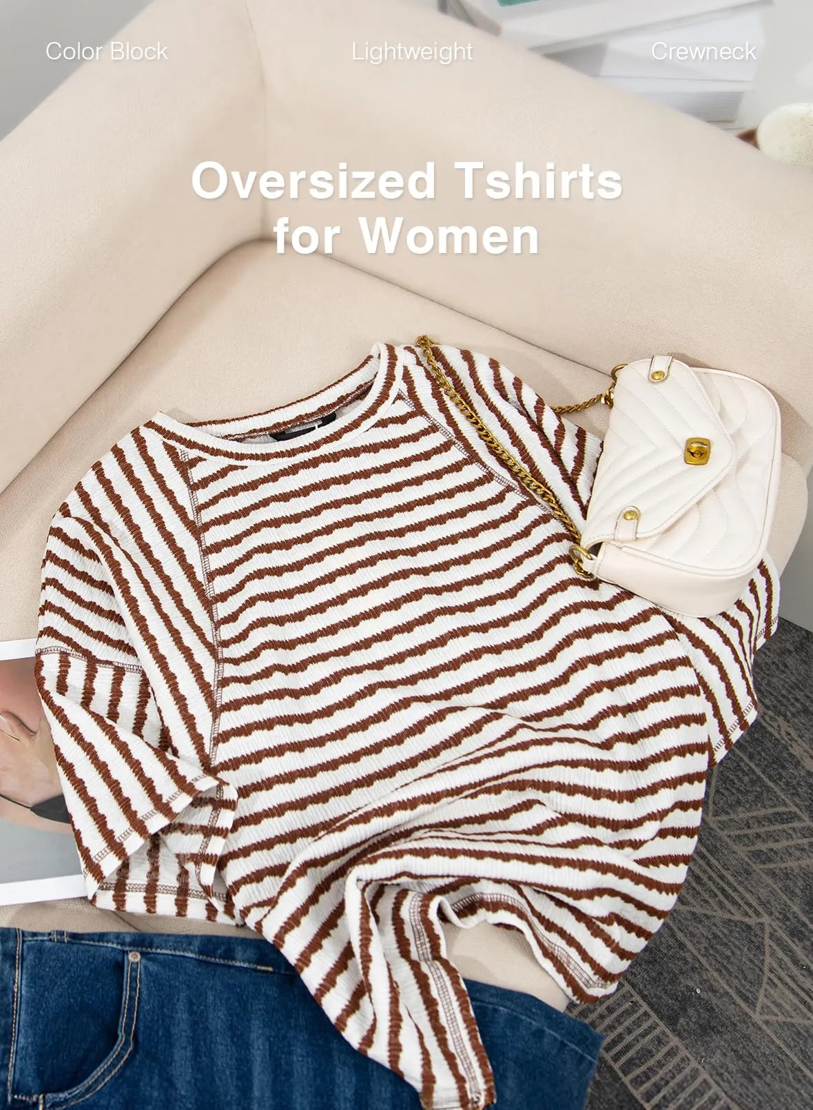 🔥🔥Womens Summer Tops Oversized Tshirts for Women Striped Color Block Short Sleeve T Shirts Crewneck Casual Tee Blouses