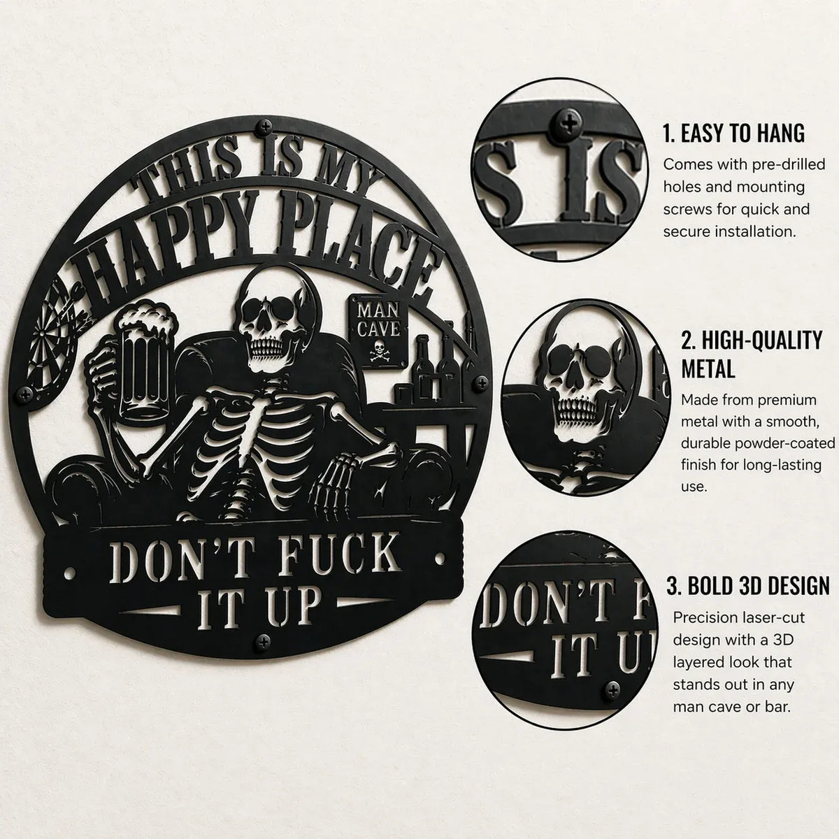 💀🍺"This Is My Happy Place" Funny Man Cave Decor