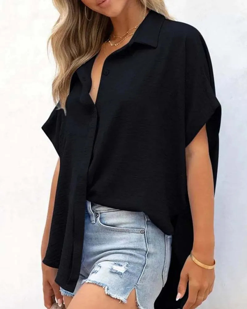 Short Sleeve Solid Color Casual Loose Fit Shirt